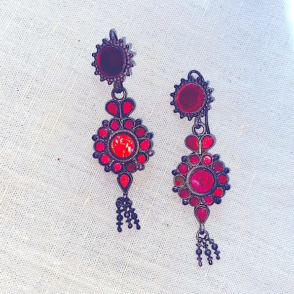 NWOT. Large Standout Indian real silver and enamel earrings. - Picture 1 of 1
